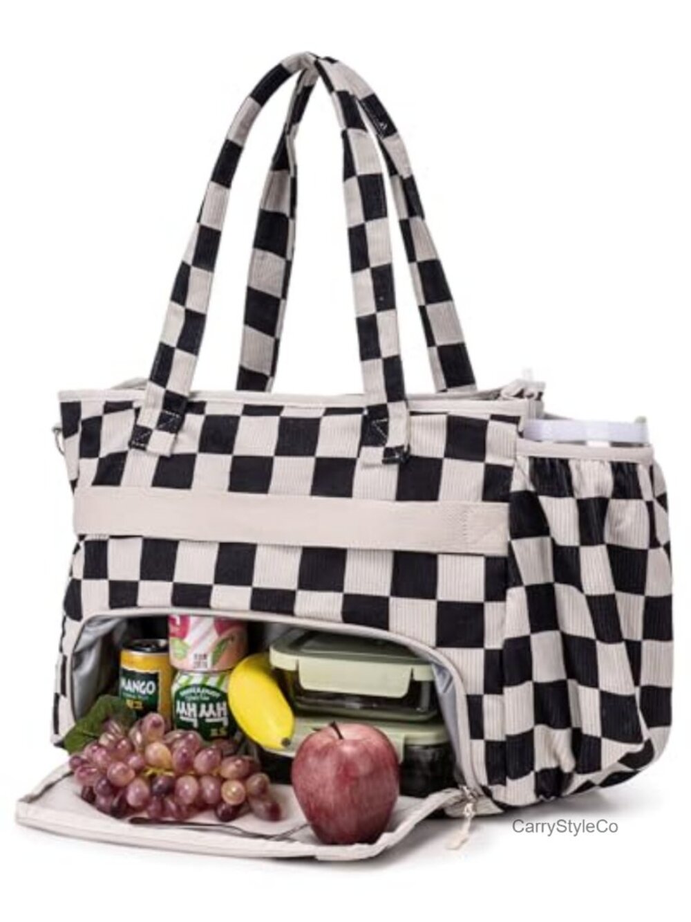 Corduroy Tote Bag for Women with Insulated Lunch Compartment 15.6" Laptop